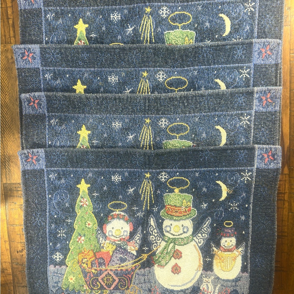 Set of 4 Vintage Snowman and Angel Tapestry Placemats‎ Christmas Holiday Decor